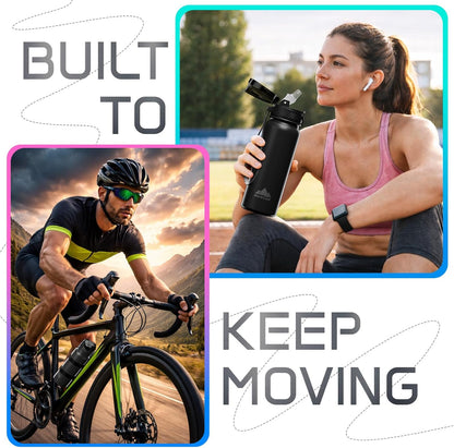 Mont-Clair Sport Water Bottle - 20oz Insulated Water Bottle with Straw - Patented Lid, BPA FREE, For Sports, Gym, Cycling, Bike - Quick Hydration - Black