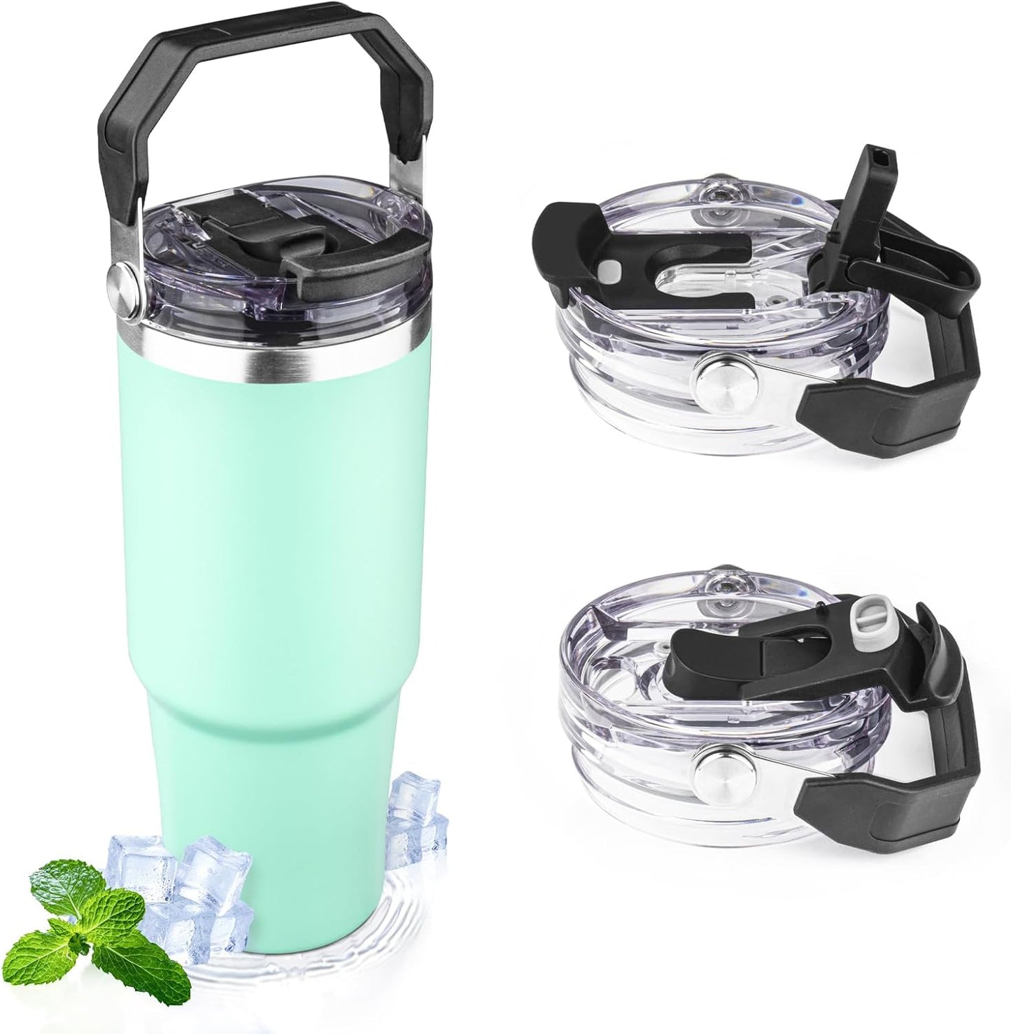 30oz Tumbler with Handle and Flip Straw Lid Double Wall Insulated Travel Coffee Mug Stainless Steel Vacuum Insulated Coffee Tumbler Cup for Hot and Cold Beverages,Leak-proof&BPA-free (30oz,Black)