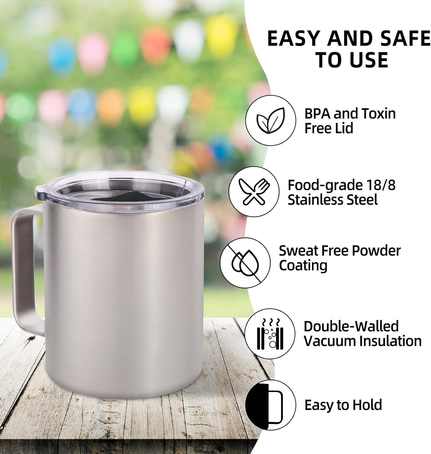 Volhoply 14oz Insulated Stainless Steel Coffee Mug with Lid Bulk 4 Pack,Double Wall Vacuum Travel Coffee Cup with Handle,Reusable Metal Cups Tumbler Cup,Camping Mugs,Ideal Gifts(Mix,4)