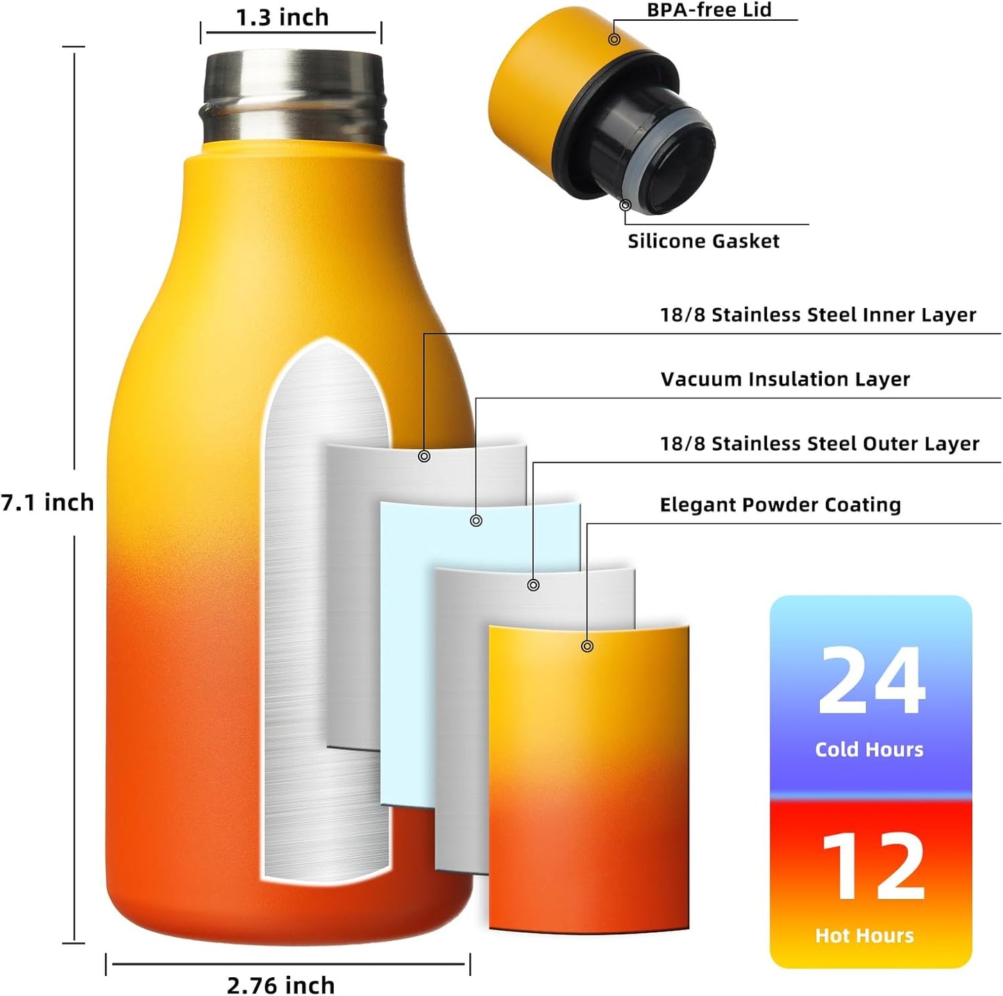 BJPKPK Insulated Water Bottles, 18 oz Stainless Steel Metal Water Bottle with Strap, BPA Free Leak Proof Jugs, Mugs, Flasks, Reusable Thermal Flasks for Sports & Travel, Black - Colors B