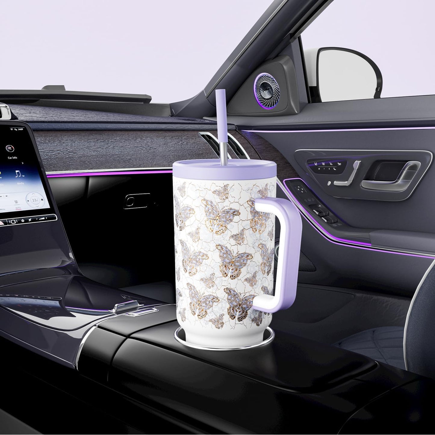 Meoky 40 oz Tumbler with Handle and Straw: Stainless Steel Insulated Tumbler with Lid and Straw - 100% Leak Proof Tumbler for Car Cup Holders - Travelers Commuters Workers, Donut