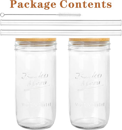 ANOTION Mason Jar Iced Coffee Cup with Lid and Straw, 24oz Regular Mouth Mason Jars with Handle Glass Coffee Drinking Glasses Tumbler Reusable Cups Bottles for Iced Coffee Cups for Travel Office Home