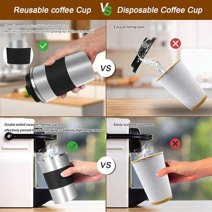 YINBAOGE Insulated Travel Coffee Mug, Spill & Leak Proof, Portable To Go Camping Stainless Steel Coffee Tumbler, Reusable Thermal Coffee Cup with Lid for Hot & Cold Drinks (Black, 12 OZ)