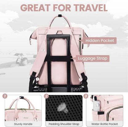 LOVEVOOK Laptop Backpack for Women with Giant Tumbler Holder Pocket,15.6 inch Waterproof Travel Backpack Purse Computer Laptop Bag,Professional Work College Nurse Teacher Backpack Casual Daypack,Black