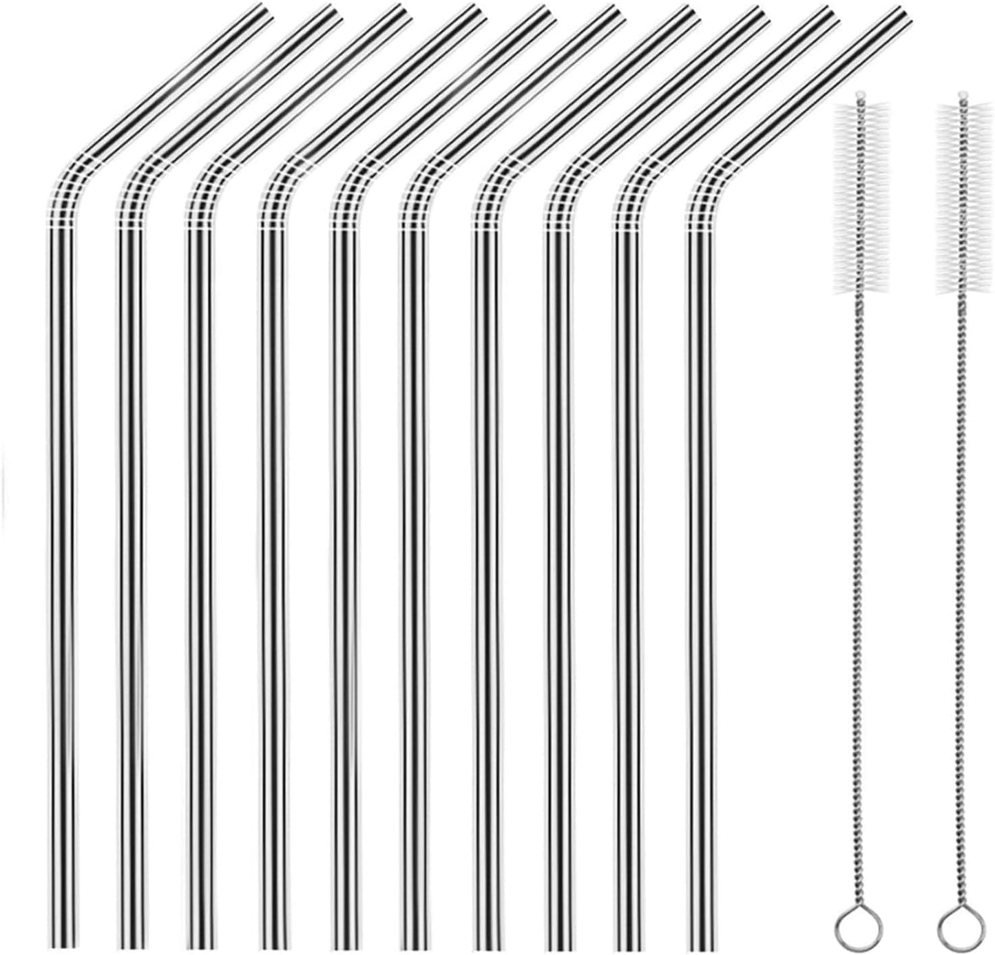 Set of 10 Stainless Steel Straws, HuaQi Straight Reusable Drinking Straws 10.5'' Long 0.24‘’ Dia for 30 oz Tumbler and 20 oz Tumbler, 2 Cleaning Brush Included (10 Straight Straw + 2 Brushes）