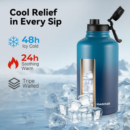KXIAOCHEN Insulated Water Bottle With Strap, Cold For 48 Hrs Leak Proof, Triple Wall Stainless Steel Sports Water Bottle With Straw And Spout Lid For Gym Hiking Travel
