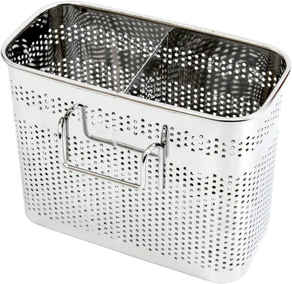 Kitchen Utensils Chopsticks Holder Drying Rack Basket with Hooks 2 Divided Compartments Quality Stainless Steel Large L5.4 X H4.3 X W2.6