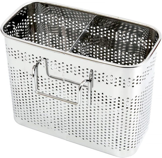 Kitchen Utensils Chopsticks Holder Drying Rack Basket with Hooks 2 Divided Compartments Quality Stainless Steel Large L5.4 X H4.3 X W2.6