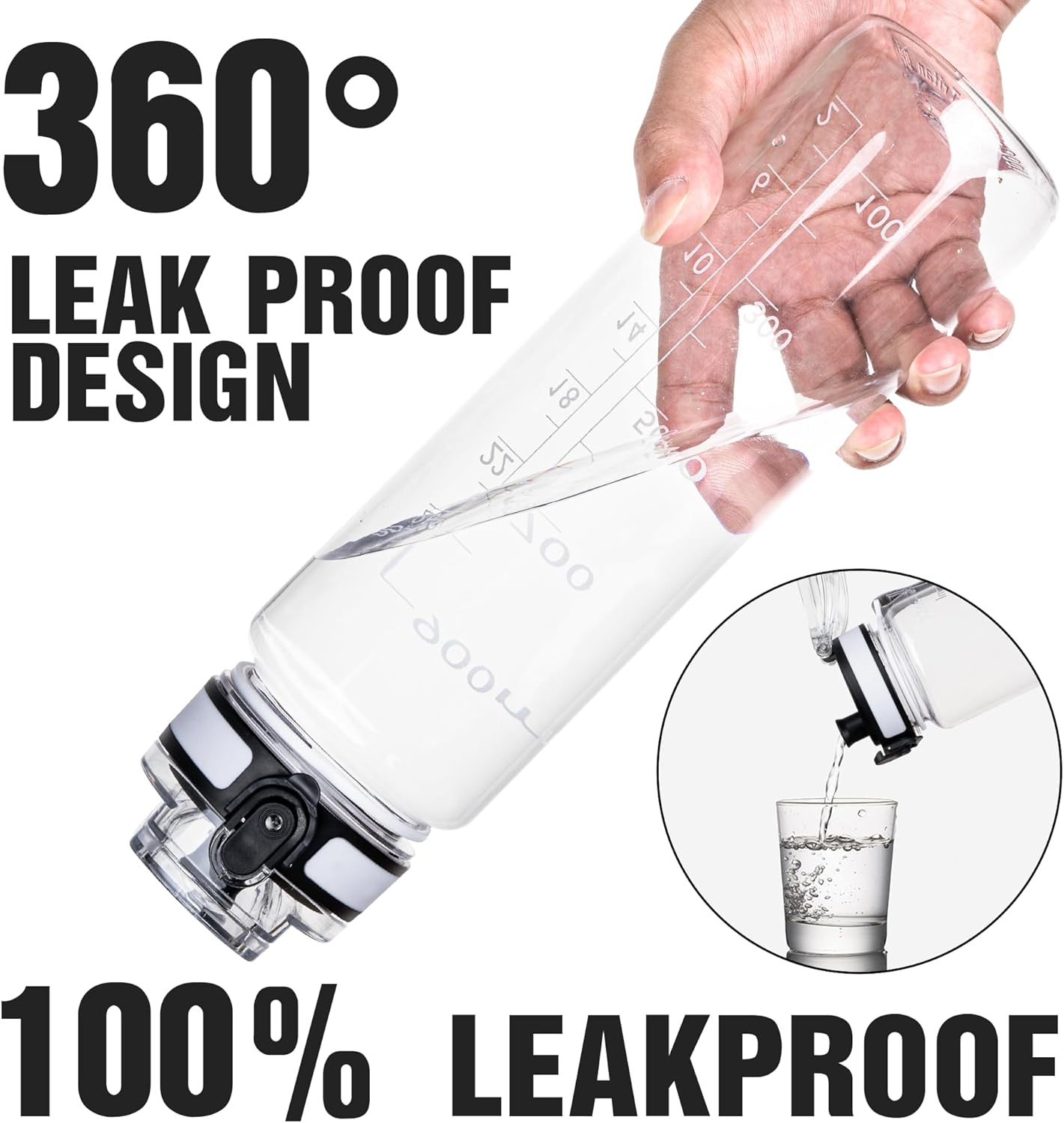 OLDLEY Water Bottle, 32oz Motivational Sports Water Bottle with Time Marker - Times to Drink - Tritan, BPA Free, Wide Mouth Leakproof, Clear (1 Bottle)