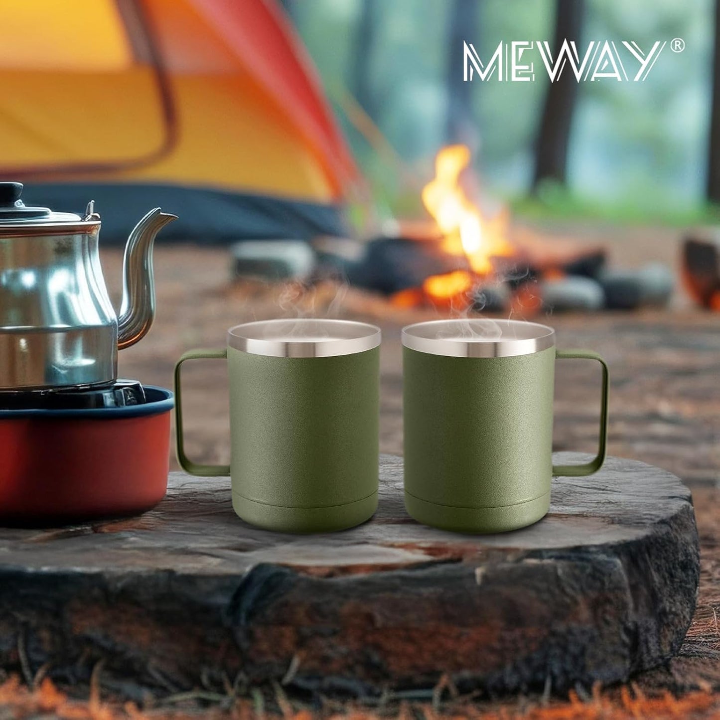 MEWAY 12oz Coffee Mug With Handle and Sliding Lid,Stainless Steel Travel Tumbler Cup with Handle,Double Wall Vacuum Insulated Camping Cup for Hot & Cold Drinks Tea (Black,Set of 1