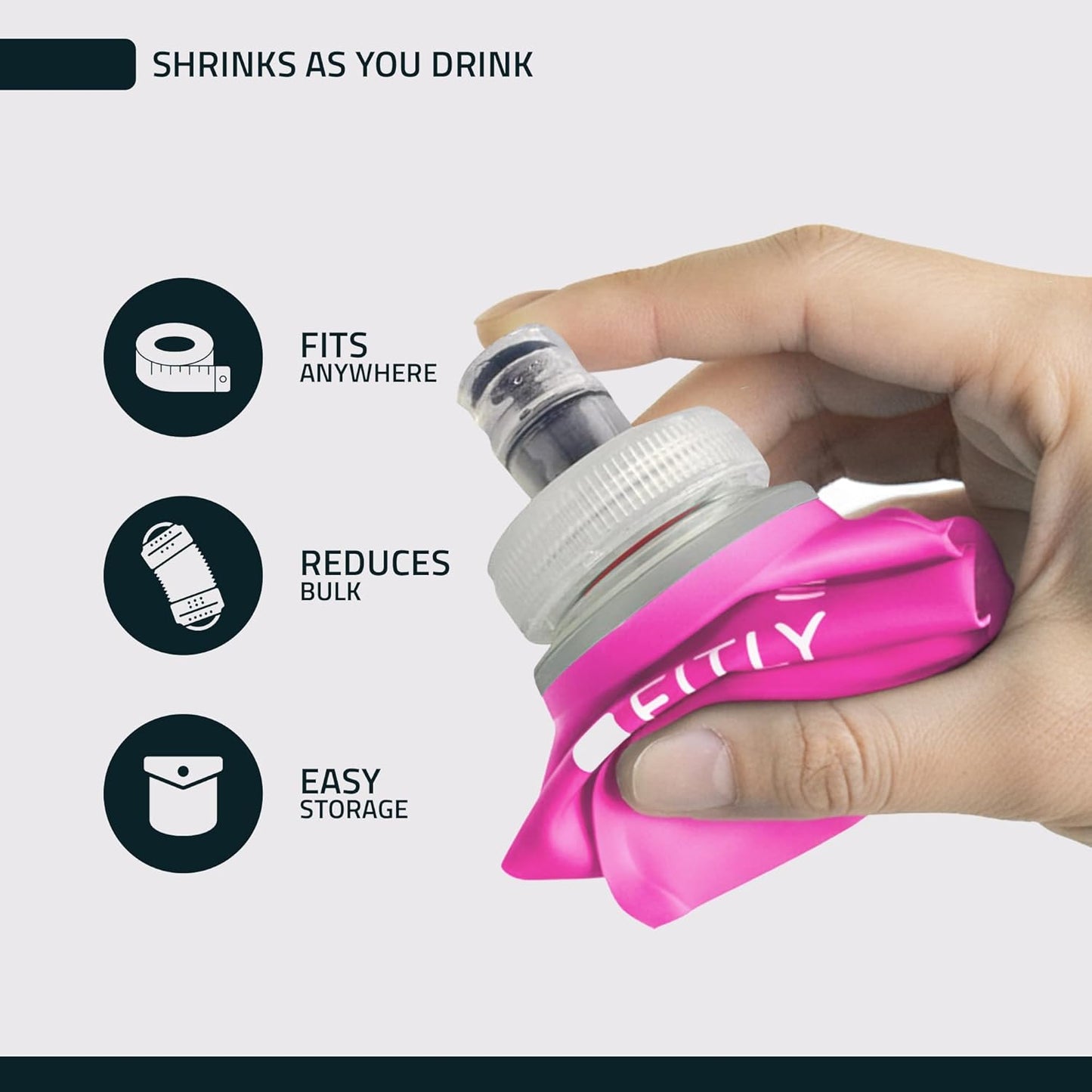 FITLY Soft Flask - Shrink As You Drink Soft Water Bottle for Hydration Pack - Folding Water Bottle Ideal for Running, Hiking, Cycling, Climbing & Rigorous Activity