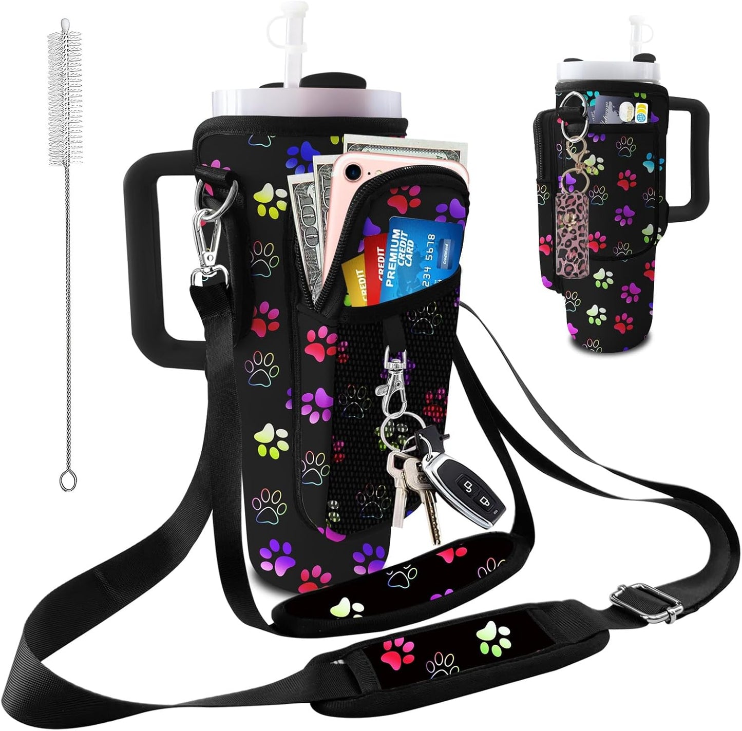 Stanley Carrier Bag for Stanley 40oz/30ozTumbler with Phone with 2 Adjustable Strap,3 Pockets Bottle Stanley Cup Carrier Bag & Case,Accessories for Hiking Travelling