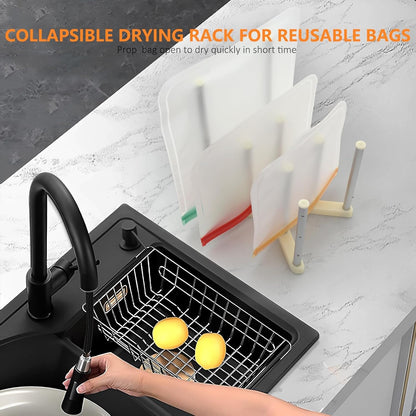 KORRTFID Reusable Storage Bag Drying Rack, Retractable Metal Bottle Drying Rack, Collapsible Cup Draining Rack for Water Bottles, Mason Jars, Mugs, Glass and Sports Bottle(1 Pcs)