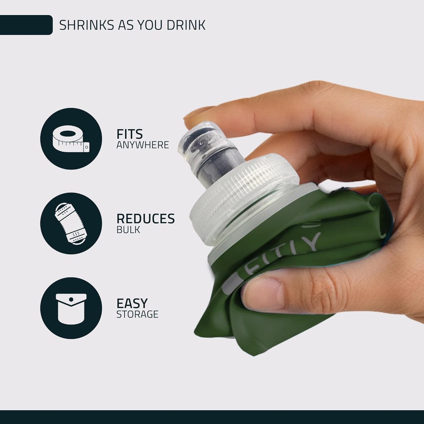 FITLY Soft Flask - Shrink As You Drink Soft Water Bottle for Hydration Pack - Folding Water Bottle Ideal for Running, Hiking, Cycling, Climbing & Rigorous Activity