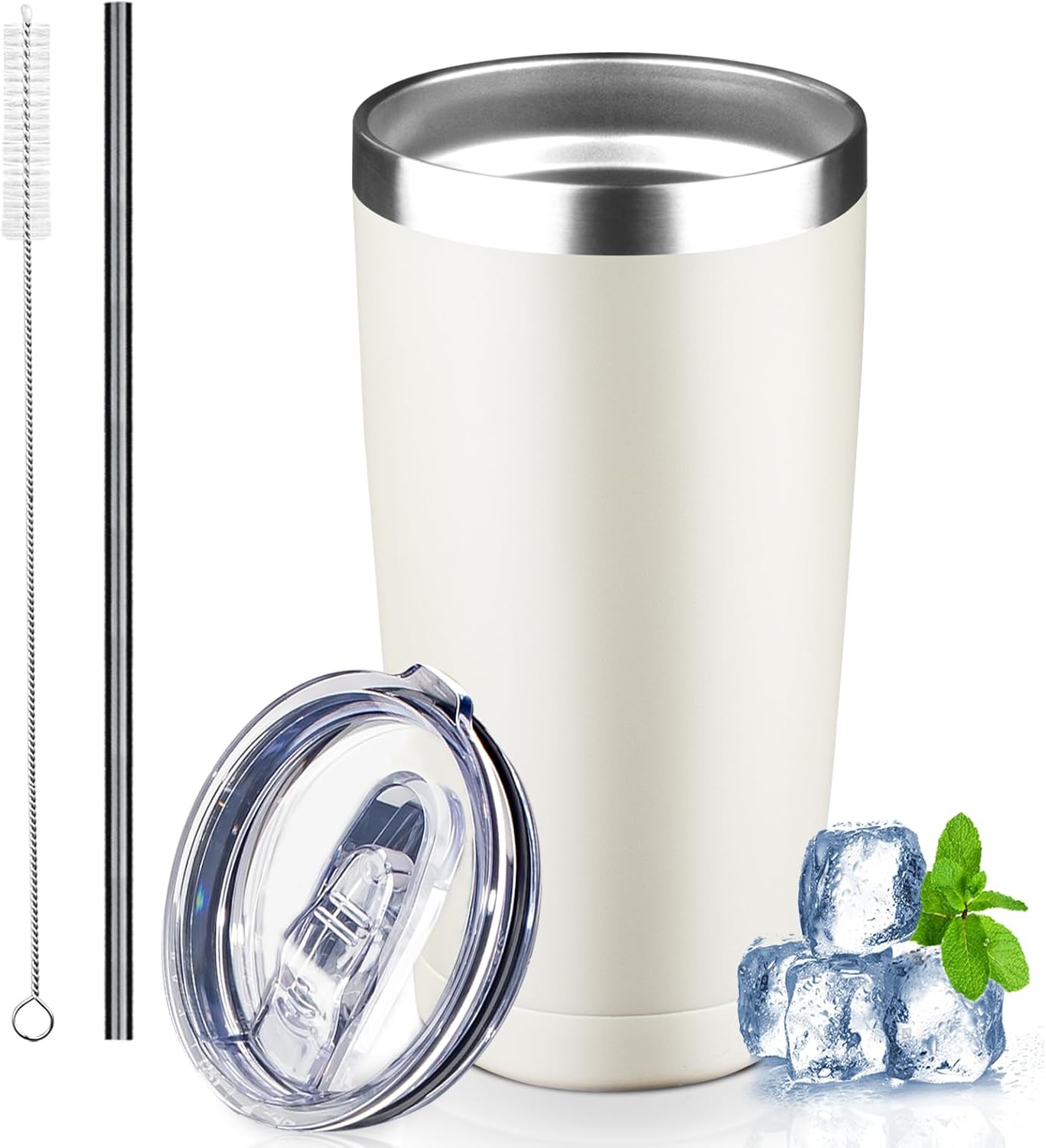 20 oz Tumbler with Lids and Straws, Stainless Steel Insulated Coffee Tumbler, Double Wall Vacuum Insulated Travel Mug Cup, Leakproof Thermal Coffee Cup for Hot and Cold Drinks (azure blue)