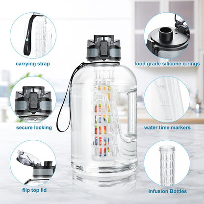 UTEBIT 32 OZ Fruit Infuser Water Bottle, Insulated Sports Water Bottle With Straw, 1L BPA Free Leak Proof Tritan Large Water Jug with Strap for Gym, Camping, Travel, Outdoor