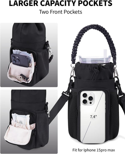 sportsnew Large Water Bottle Bag for 32/40/64oz Cup & Tumbler,Crossbody Insulated Cup Sleeve Bottle Holder Carrier with Strap
