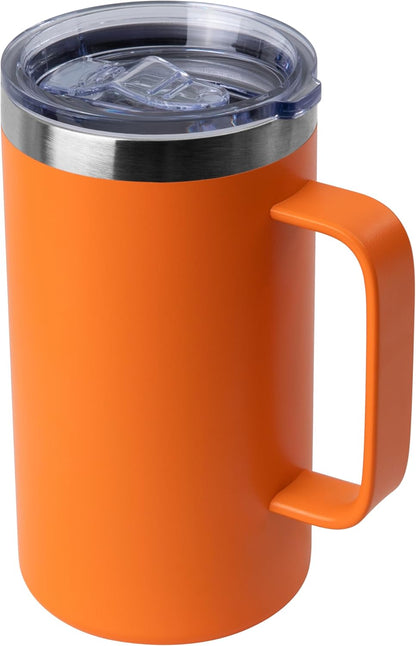 DOMICARE 24oz Mug with Handle and Lid, Stainless Steel Coffee Mug, Reusable Insulated Cup, Travel Mug with Handle, Double Wall Vacuum Coffee Tumbler for Men and Women, Black, Pack 1