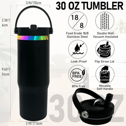 30 oz Tumbler Bulk with Handle and Straw, Vacuum Insulated Tumblers with Flip Straw and Top Handle, Leakproof Powder Coated Tumbler, Stainless Steel Travel Mug for Coffee (Black, 1 Pack)
