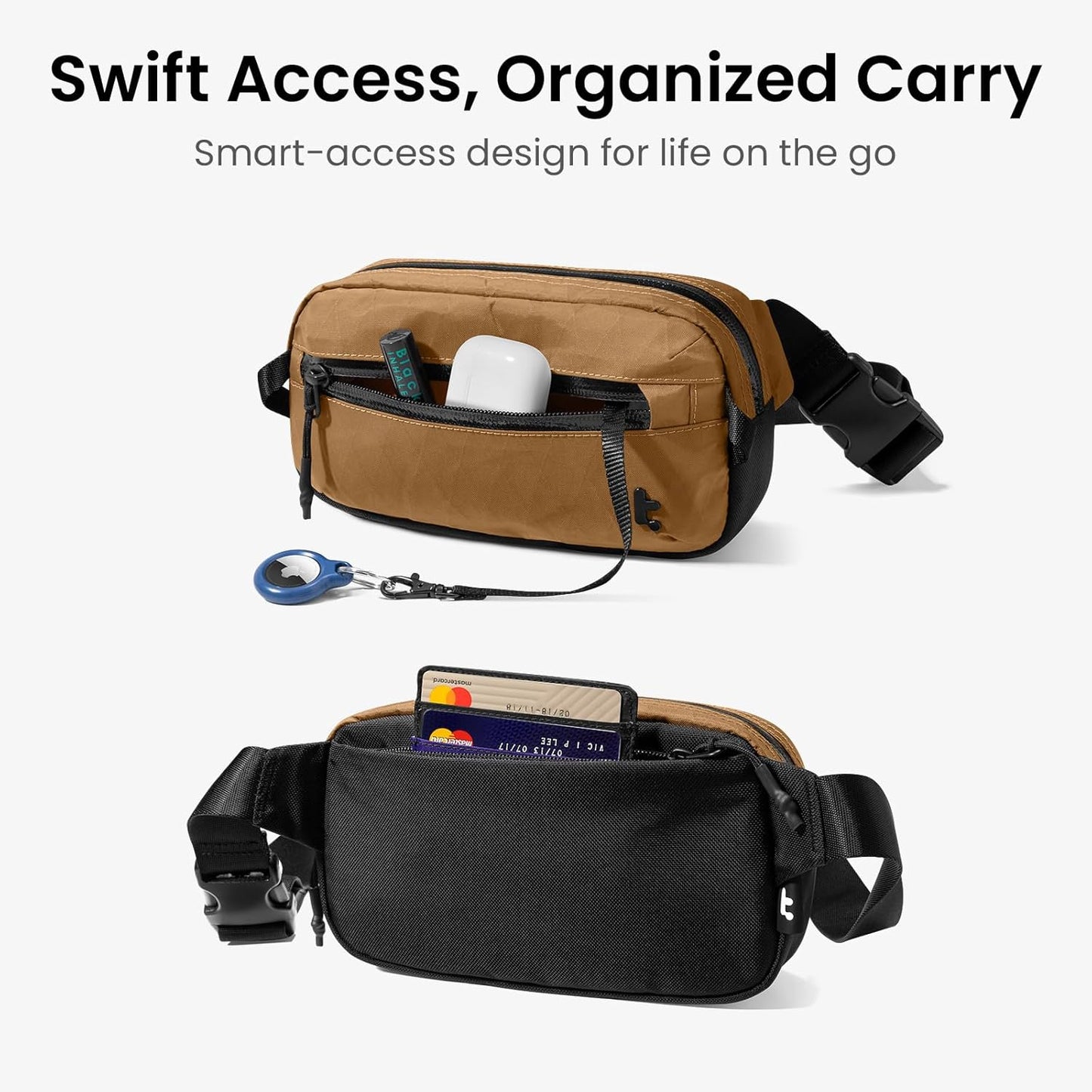 tomtoc 3.5L Sling Bag with RFID Blocking, Crossbody Bag Chest Shoulder Pack for Men and Women, Water-resistant Lightweight Casual Waist Fanny Pack for Travel/Daily Use