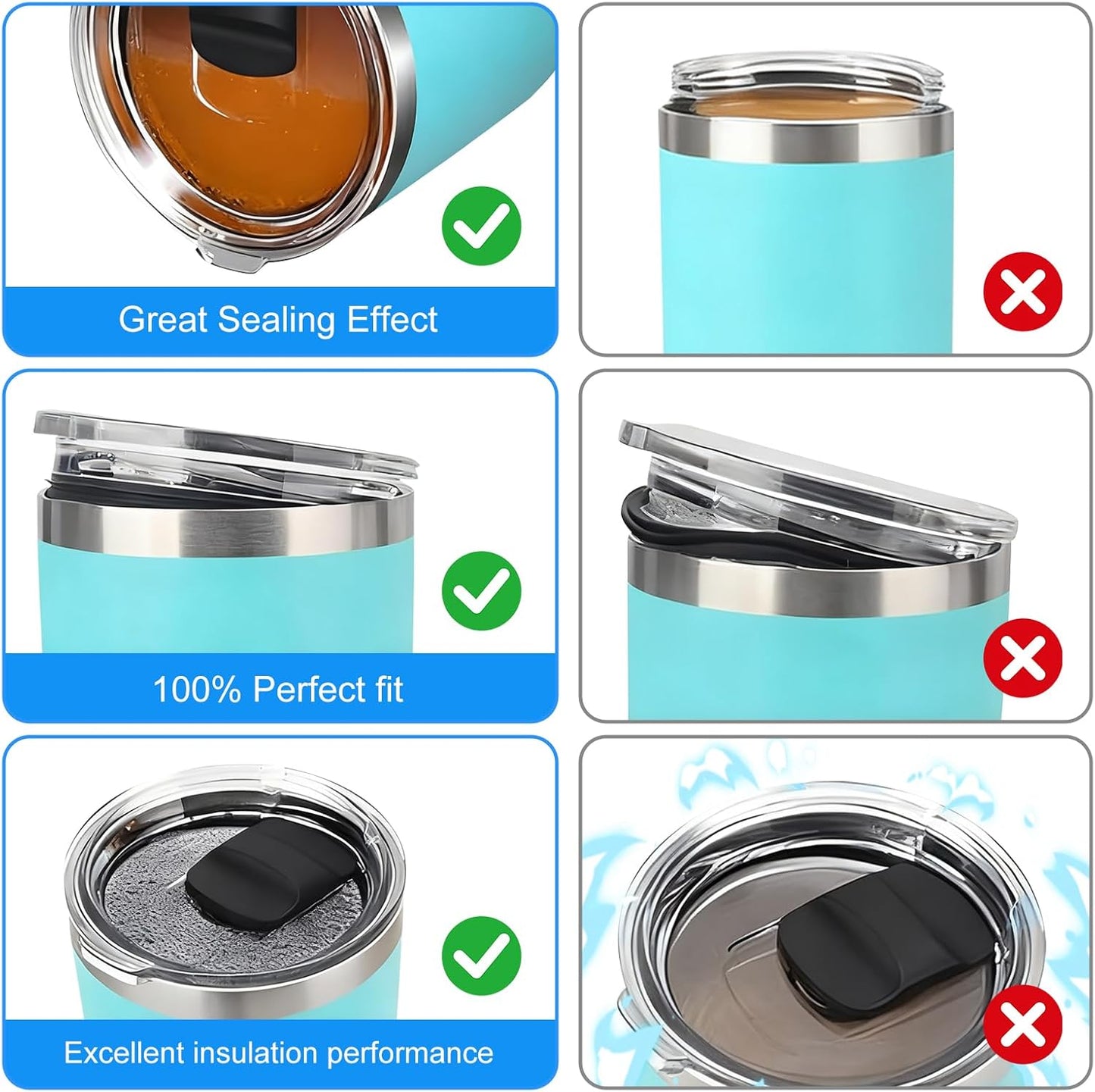 4 Pack Rubber Seal Replacement Compatible with Yeti 20/30 Oz Tumbler Lid, O Ring Gasket for Yeti 10/14 OZ Mug Lid Replacement Silicone Seal Parts