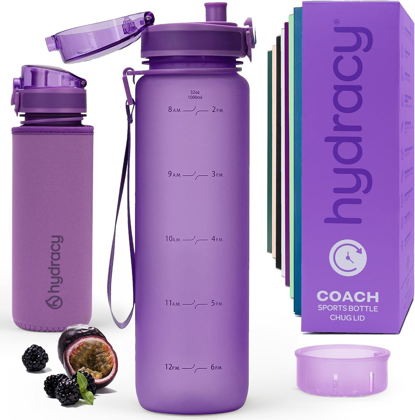 Hydracy Water Bottle with Time Marker -Large BPA Free Water Bottle & No Sweat Sleeve -Leak Proof Gym Bottle with Times to Drink - Ideal for Fitness Sports & Outdoors