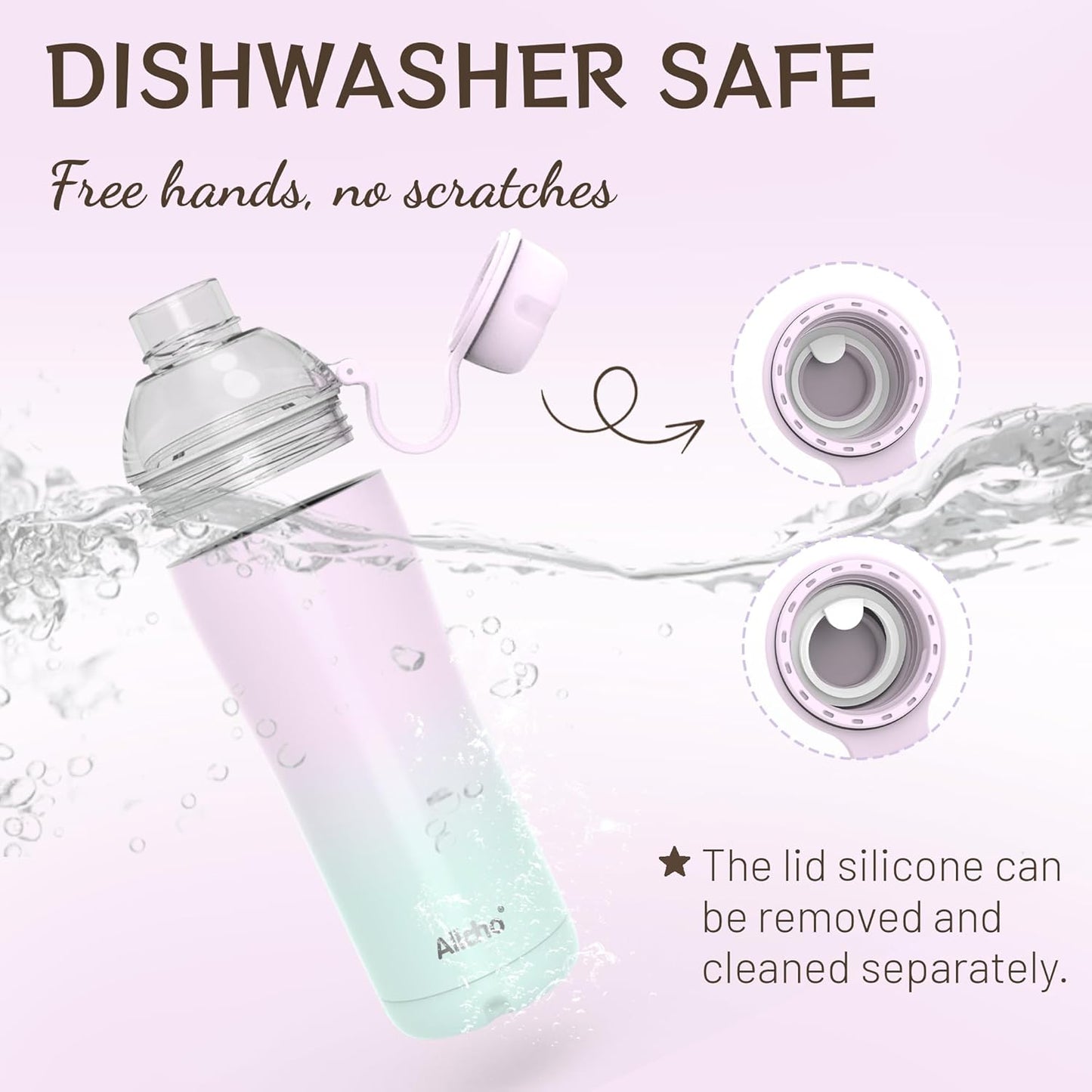 Allcho Insulated Water Bottle for Women, 18oz Stainless Steel Leak Proof Tumbler with 2 Lids, BPA-Free Tritan Chug & Straw Lid, Double Wall Vacuum Flask
