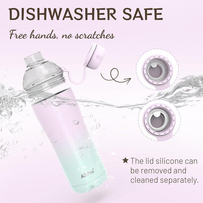 Allcho Insulated Water Bottle for Women, 18oz Stainless Steel Leak Proof Tumbler with 2 Lids, BPA-Free Tritan Chug & Straw Lid, Double Wall Vacuum Flask