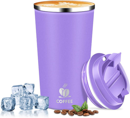 Insulated Travel Coffee Mug Reusable Coffee Tumbler Cup with Flip Lid Leak Proof Spill Proof for Office School Party Camping Hot and Cold Drink,Stainless Steel 17oz (Black)
