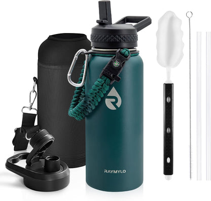 RAYMYLO One Gallon Water Bottle Insulated, Triple Walled Vacuum Stainless Steel (Cold for 48 Hrs), Leak Proof & Non-BPA, Large Water Flask Jug with Paracord Handle & Straw Spout Lids