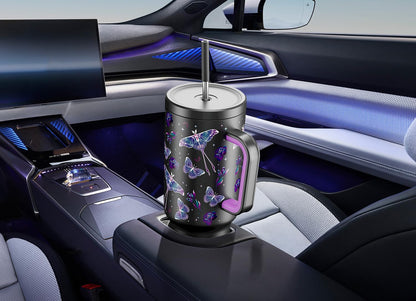 Meoky 40 oz Tumbler with Handle and Straw: Stainless Steel Insulated Tumbler with Lid and Straw - 100% Leak Proof Tumbler for Car Cup Holders - Travelers Commuters Workers, Pink