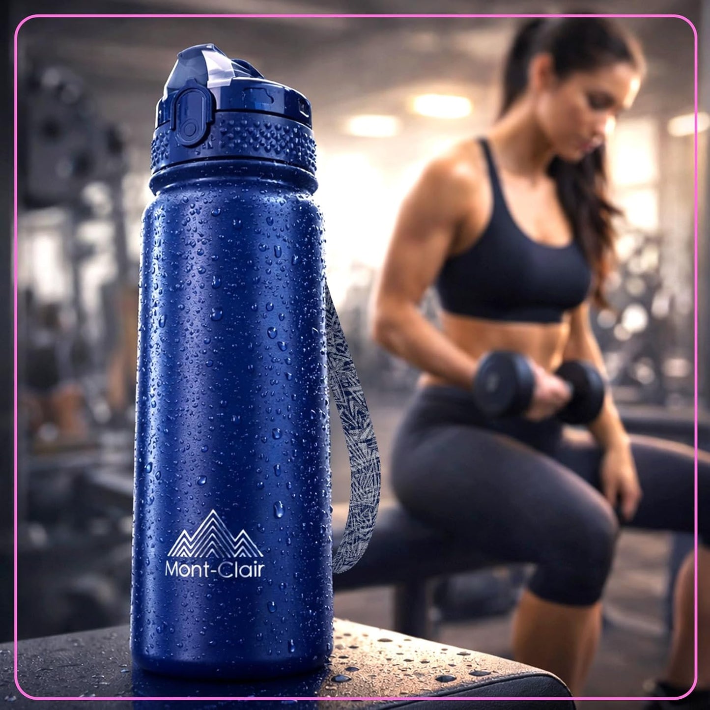 Mont-Clair Sport Water Bottle - 20oz Insulated Water Bottle with Straw - Patented Lid, BPA FREE, For Sports, Gym, Cycling, Bike - Quick Hydration - Black
