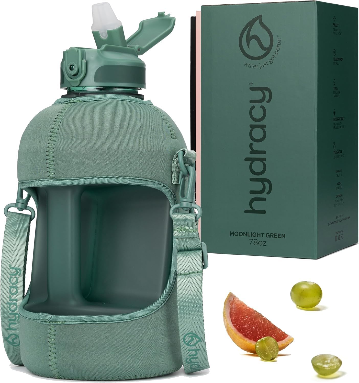 Hydracy Water Bottle with Time Marker -Large BPA Free Water Bottle & No Sweat Sleeve -Leak Proof Gym Bottle with Times to Drink - Ideal for Fitness Sports & Outdoors