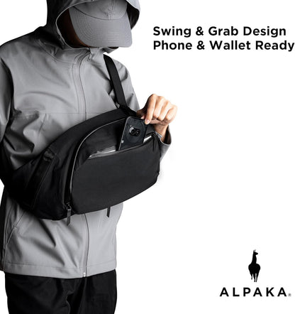 ALPAKA Metro Crossbody Left Shoulder 7.5L - Crossbody Bag Men,Sling Backpack - Fits 11" Tablet - Single Shoulder with YKK Zipper - Expandable Water Bottle Pocket - Phone Sleeve- Black Axoflux 210D