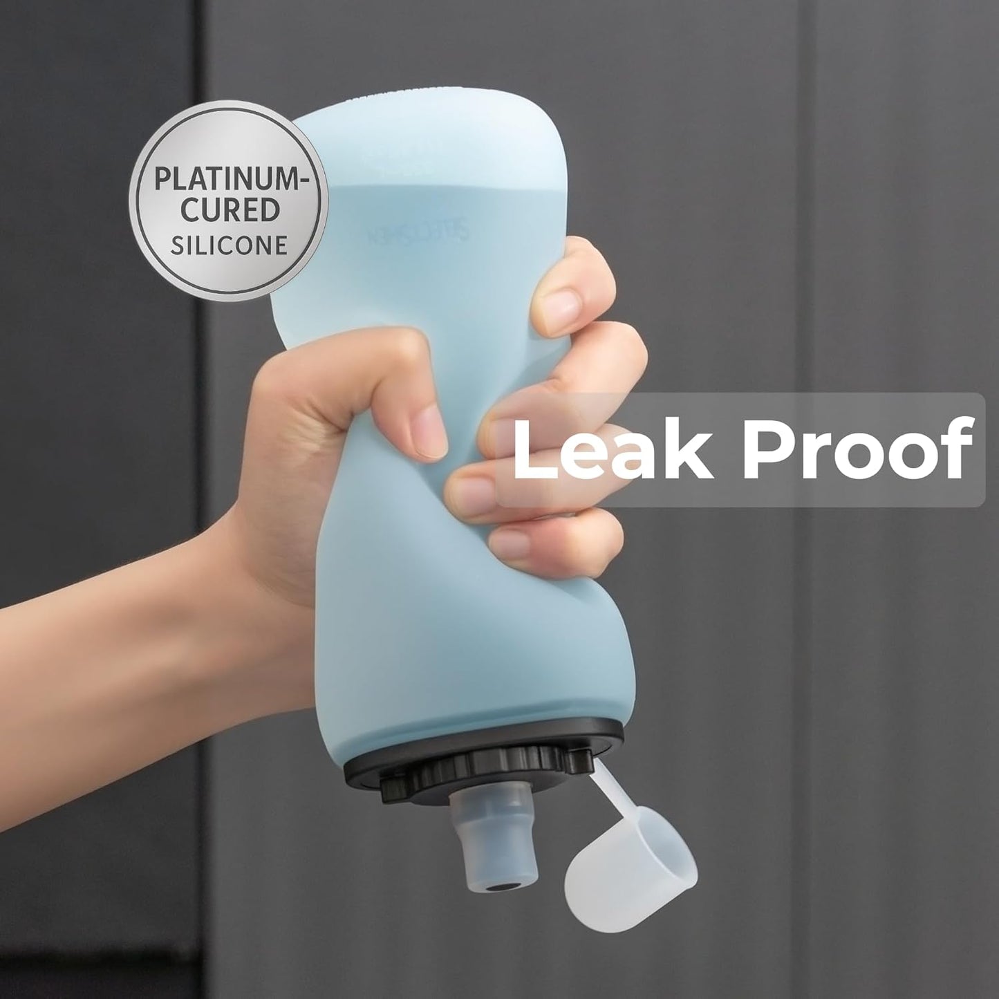 Handheld Running Water Bottle, Collapsible Water Bottle 350mL,Silicone Foldable, Odor Free,BPA-Free, Leak-Proof, Dishwasher-Safe, Hot & Cold Drinks, Running, Camping,Travel (Blue)