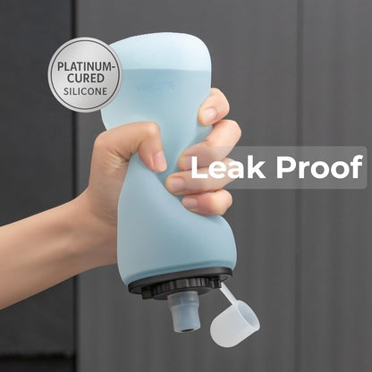 Handheld Running Water Bottle, Collapsible Water Bottle 350mL,Silicone Foldable, Odor Free,BPA-Free, Leak-Proof, Dishwasher-Safe, Hot & Cold Drinks, Running, Camping,Travel (Blue)