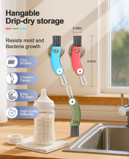 3 in 1 Cup Lid Cleaning Brush 3 PCS - Multifunctional Cleaning Brush Set for Tight Spaces, Bottle Gaps & Travel Mugs | Portable Durable Cup Lid Cleaner Tools (Multicolor)