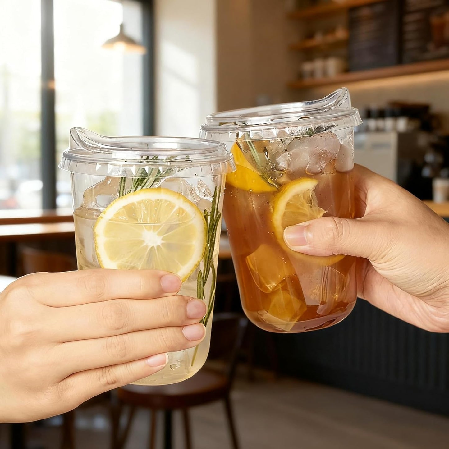Round Bottom Clear Plastic Cups with Sip Lids, 50 Sets, 16 Oz Disposable Iced Coffee Cups with Strawless Lids To Go Cold Drink Cups for Smoothies, Juices, Party Catering