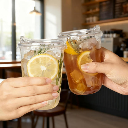 Round Bottom Clear Plastic Cups with Sip Lids, 50 Sets, 16 Oz Disposable Iced Coffee Cups with Strawless Lids To Go Cold Drink Cups for Smoothies, Juices, Party Catering