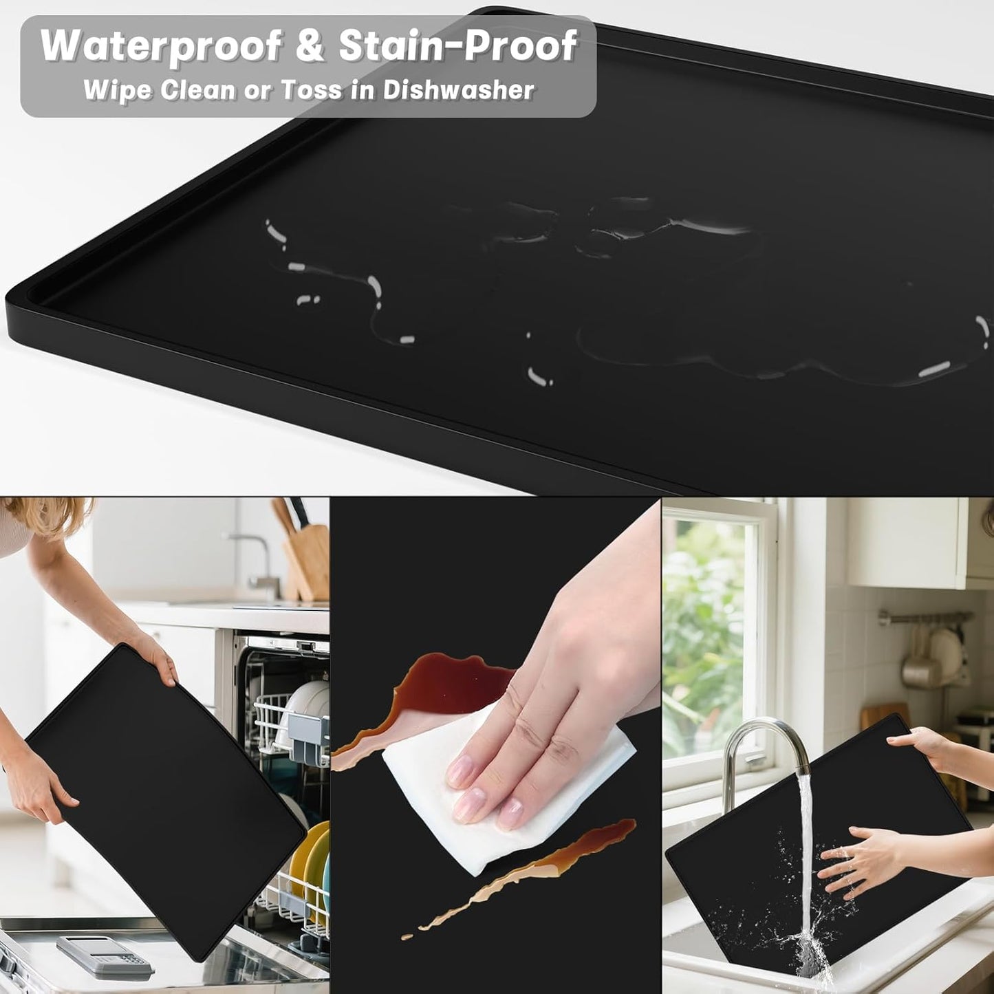 Rnivvi Silicone Coffee Mat, 16" x 24" Waterproof Raised Edge Coffee Bar Mats for Espresso Machine Station Accessories, Heat Resistant Detachable Dish Drying Pad for Kitchen Counter, Dish Rack, Green