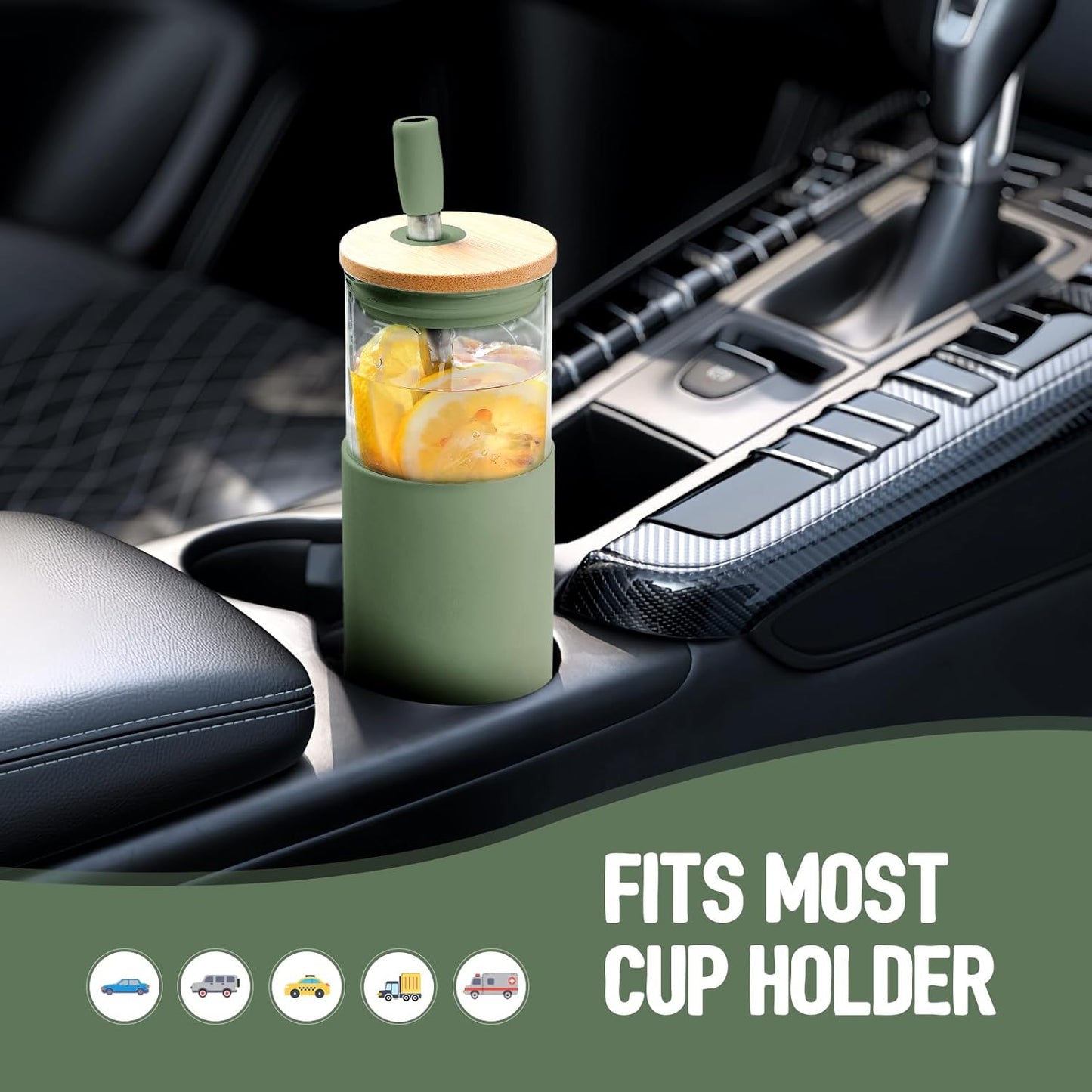 Kodrine 20oz Glass Water Tumbler with Straw and Lid, Bamboo Lids Water Bottle, Iced Coffee Cup Reusable, Wide Mouth Smoothie Cups with Protective Silicone Sleeve BPA FREE-Black - Colors B