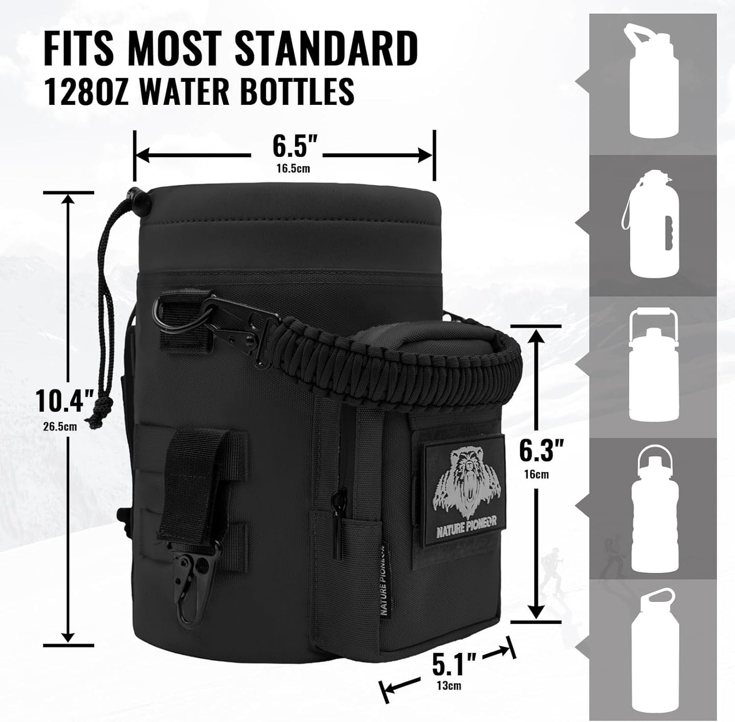 NATURE PIONEOR 32 64 128oz Tactical Water Bottle Pouch, Multi-Function Tactical Water Bottle Bag with Adjustable Shoulder Strap, Half/One Gallon Molle Strap Carrier Holder