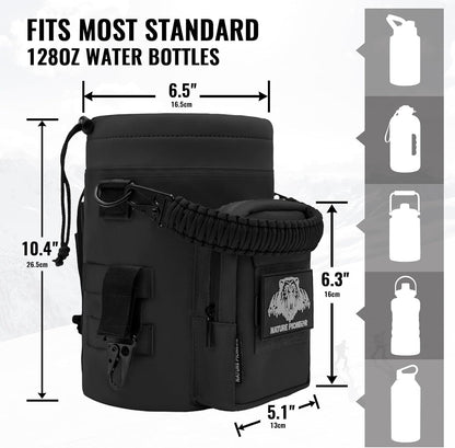 NATURE PIONEOR 32 64 128oz Tactical Water Bottle Pouch, Multi-Function Tactical Water Bottle Bag with Adjustable Shoulder Strap, Half/One Gallon Molle Strap Carrier Holder