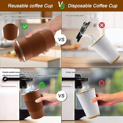 YINBAOGE Insulated Travel Coffee Mug, Spill & Leak Proof, Portable To Go Camping Stainless Steel Coffee Tumbler, Reusable Thermal Coffee Cup with Lid for Hot & Cold Drinks (Black, 12 OZ)