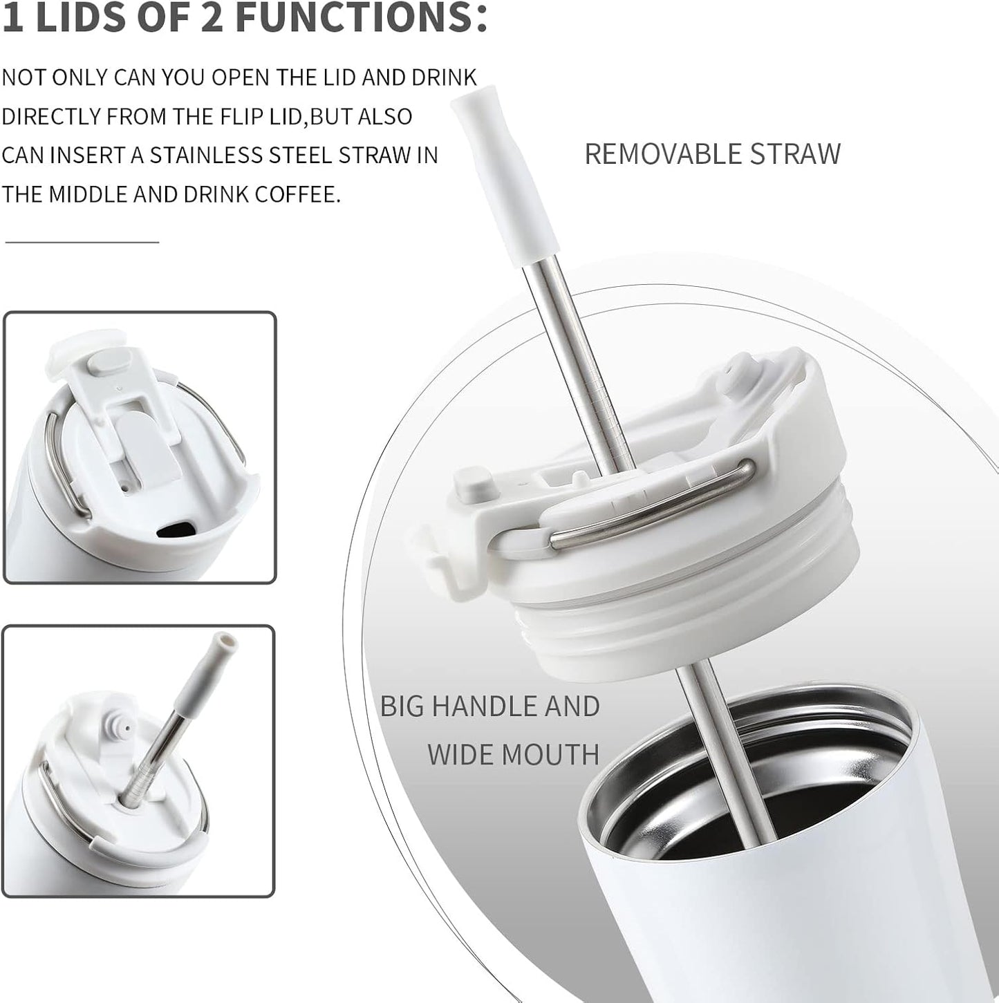 BOTTLE BOTTLE Coffee Tumbler with Dual-use Lid and Straw Double Walled Iced Travel Coffee Mug for Woman and Man 12 oz Stainless Steel Insulated Tumbler with Handle (blue)