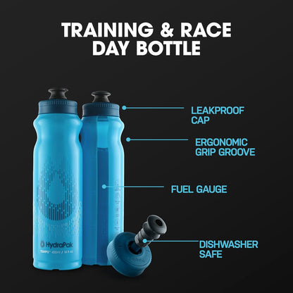 HydraPak Tempo Bottle 3-Pack - Handheld Running Water Bottle (400ml) - Made For Runners, Marathon Training & Race Day, Perfect For Hydration, Electrolyte and Nutrition Mixes