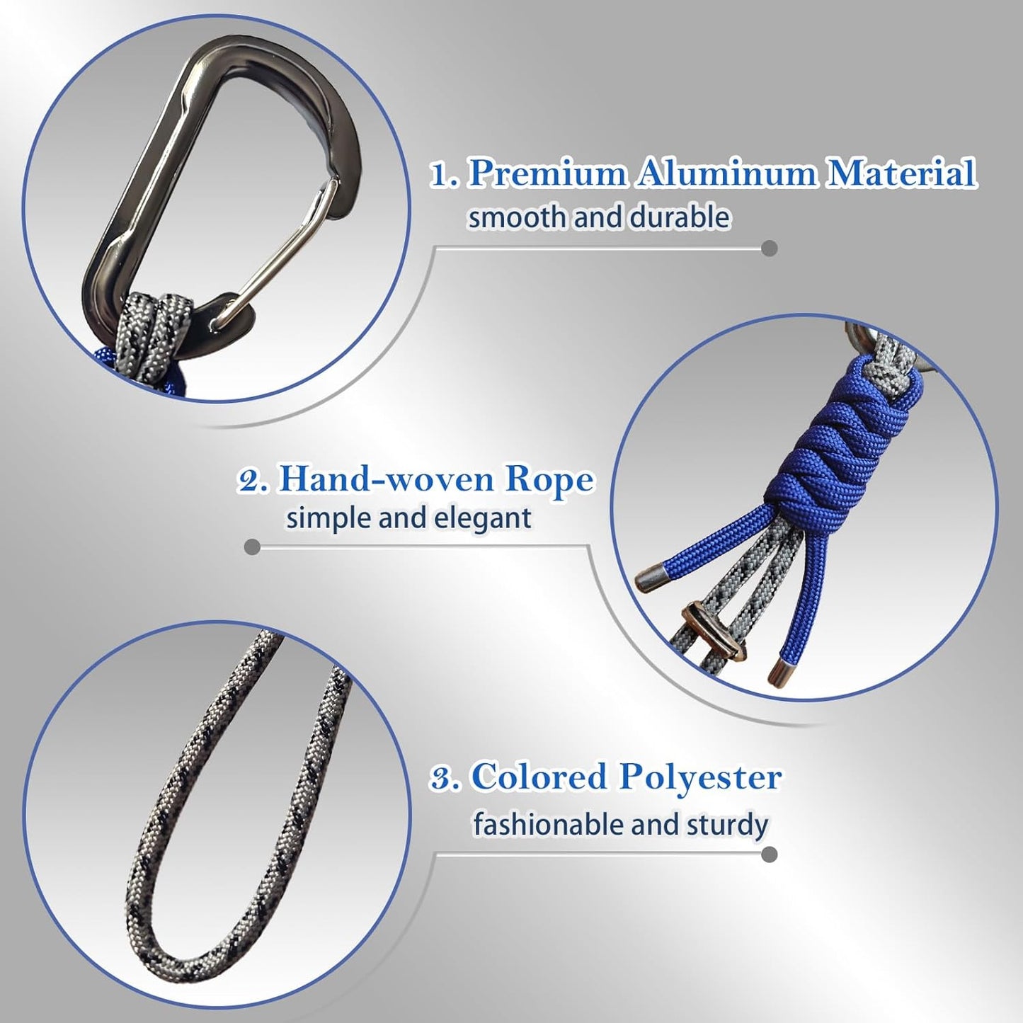 Paracord Keychain - Triangle/D-Shaped Carabiner Clip with Lanyard for Hanging Water Bottle, Key, Backpacks and More