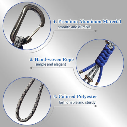 Paracord Keychain - Triangle/D-Shaped Carabiner Clip with Lanyard for Hanging Water Bottle, Key, Backpacks and More