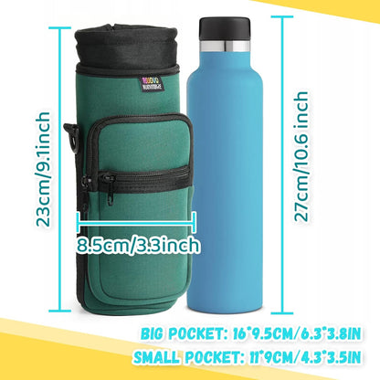 Nuovoware Water Bottle Carrier Bag,25oz/40oz/64oz Bottle Pouch Holder,Adjustable Shoulder Hand Strap 2 Pocket Sling Neoprene Sleeve Sports Accessories for Hiking Travelling Camping