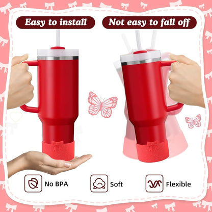 2PCS Bow Silicone Boot for Stanley Quencher Tumbler 30oz 40oz & IceFlow 20oz 30oz& Hydro Flask Water Bottle 12-24 oz Protective Bottom Sleeve Cover for Stanley Cup Accessories& Owala 24oz